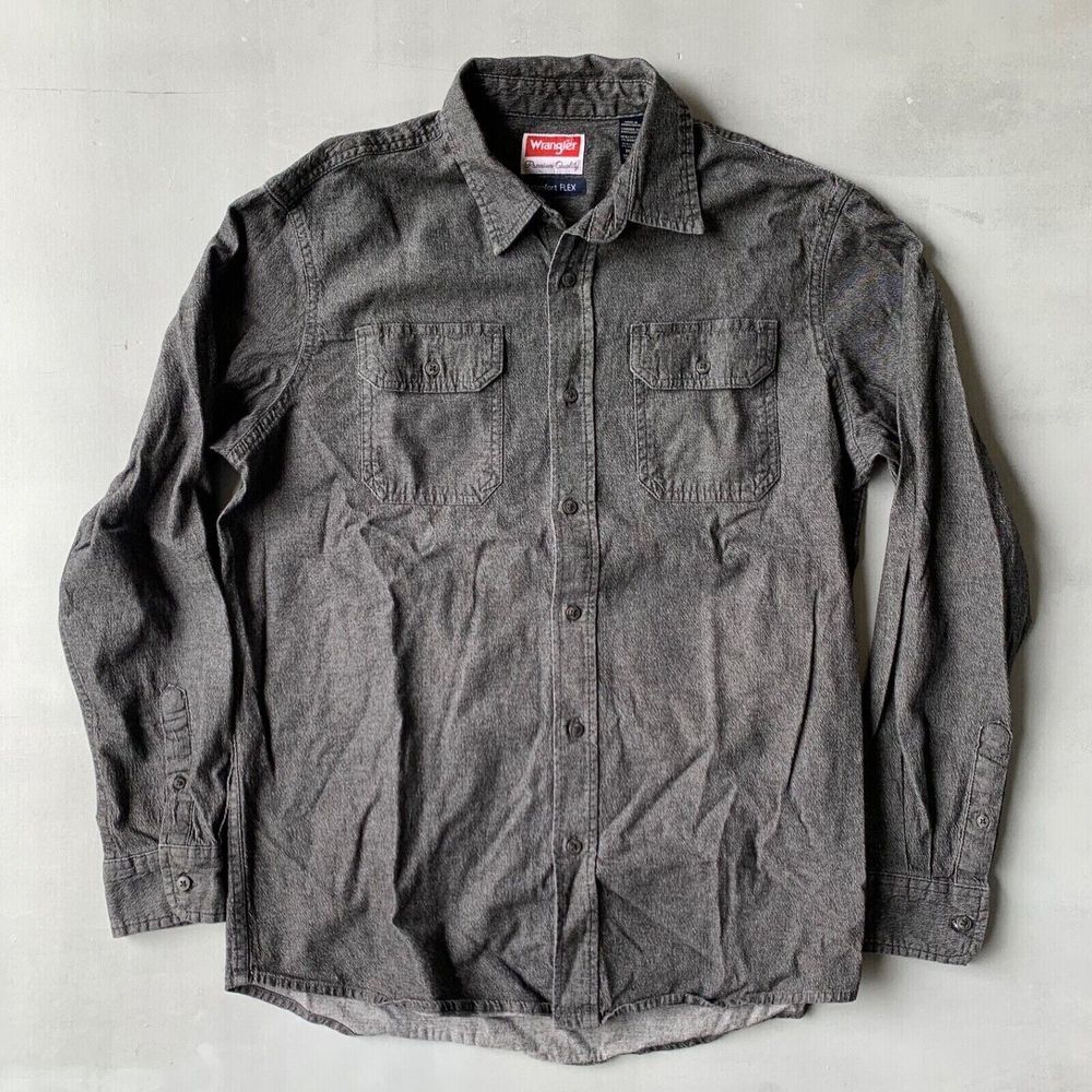 Wrangler Shirt mens medium comfort flex gray long sleeve 23 x‎ 29